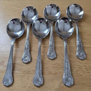 Set‎ of 6 Unbranded Kings Pattern Stainless Gumbo Soup Spoons 6.75" Flatware